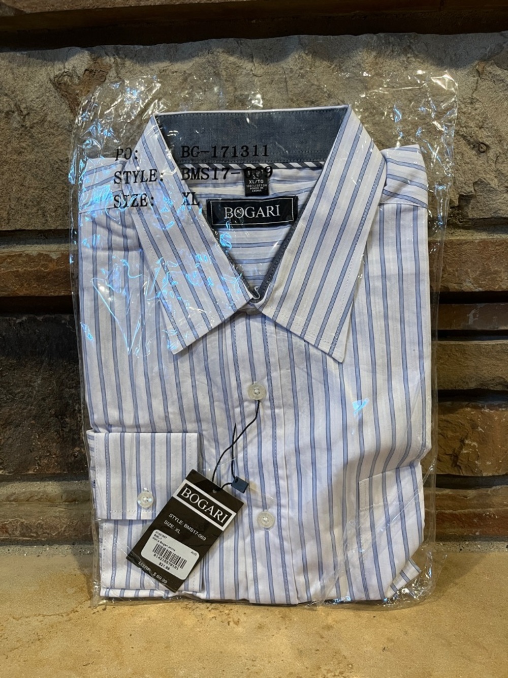 Bogari 100% Cotton White with Blue Stripes Dress Shirt